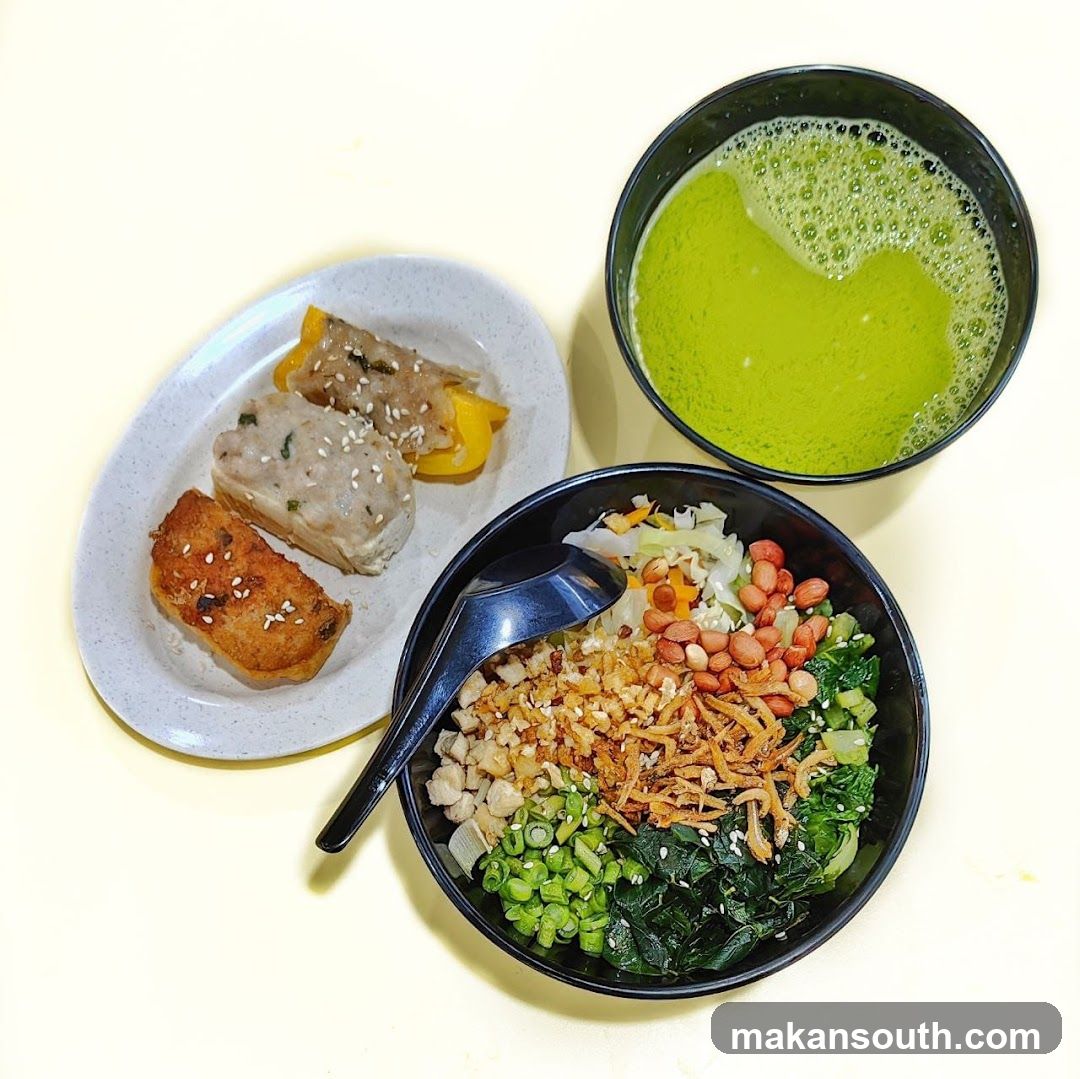 Food Spread with Dumplings and Green Soup