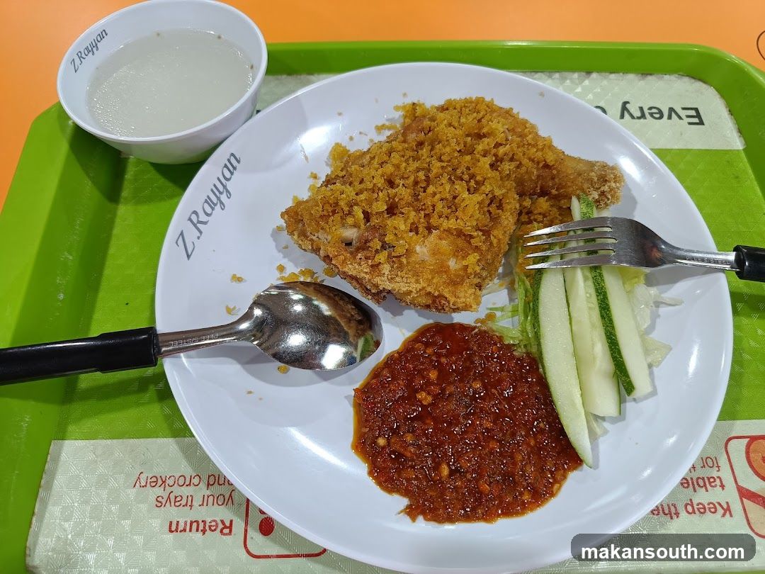 Crispy Fried Chicken Meal with Sambal and Cucumber