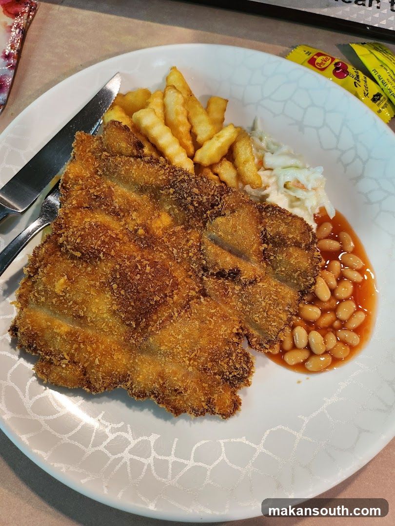 Breaded Cutlet with Fries and Baked Beans