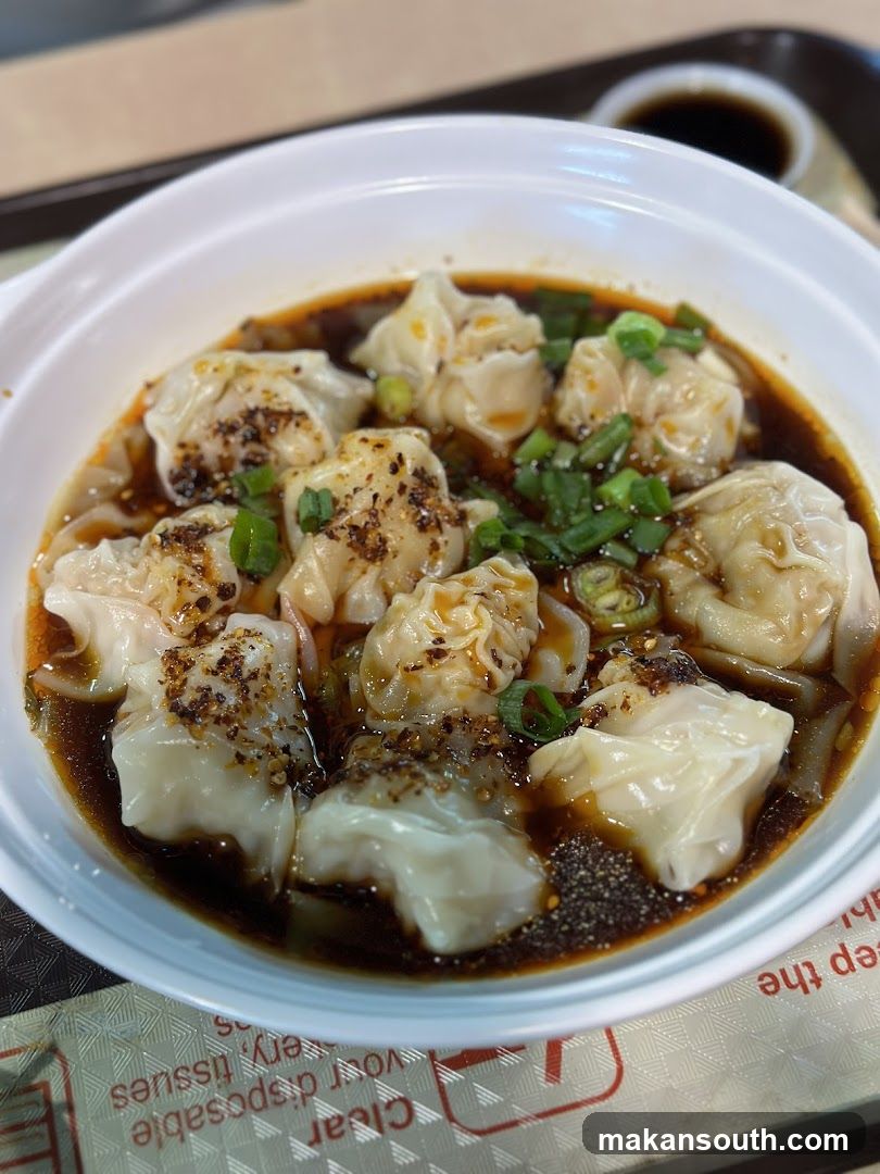 Wonton Noodle Bowl with Chili Oil and Scallions