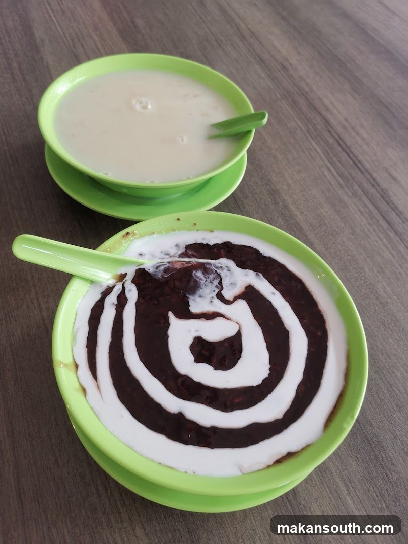 Bowl of dessert with coconut milk and chocolate swirl