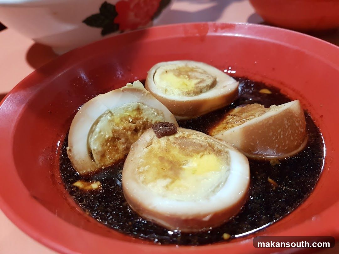 Soy Sauce Eggs in Red Bowl