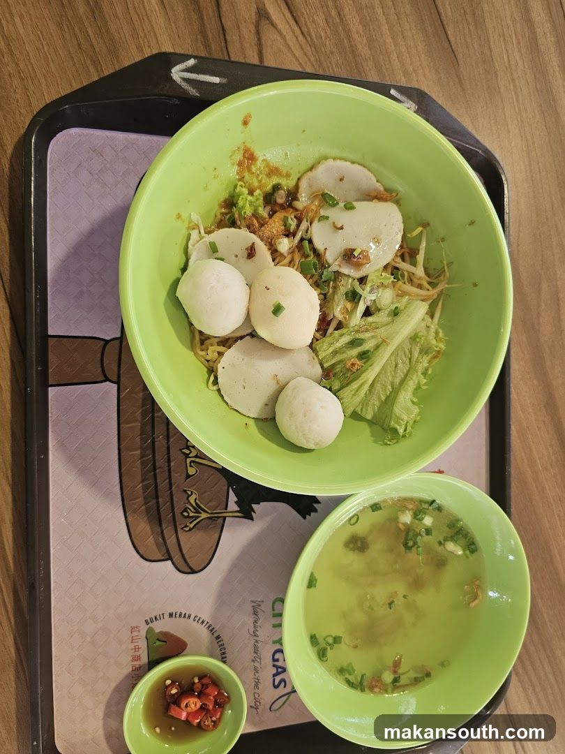 Fish Ball Noodle Bowl with Soup and Chili Oil