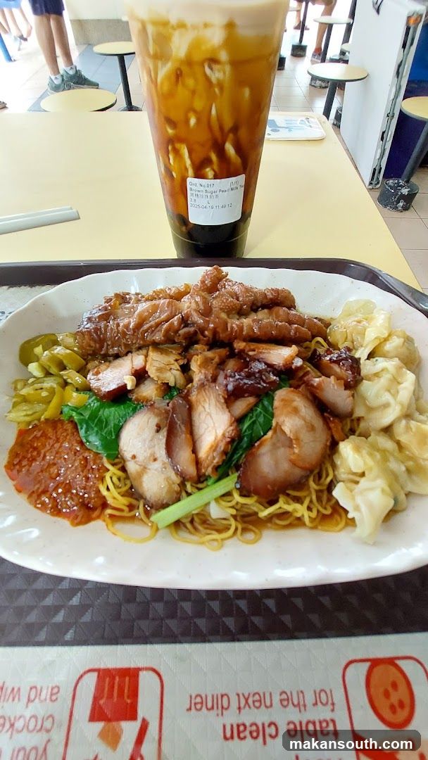 Noodle dish with iced coffee