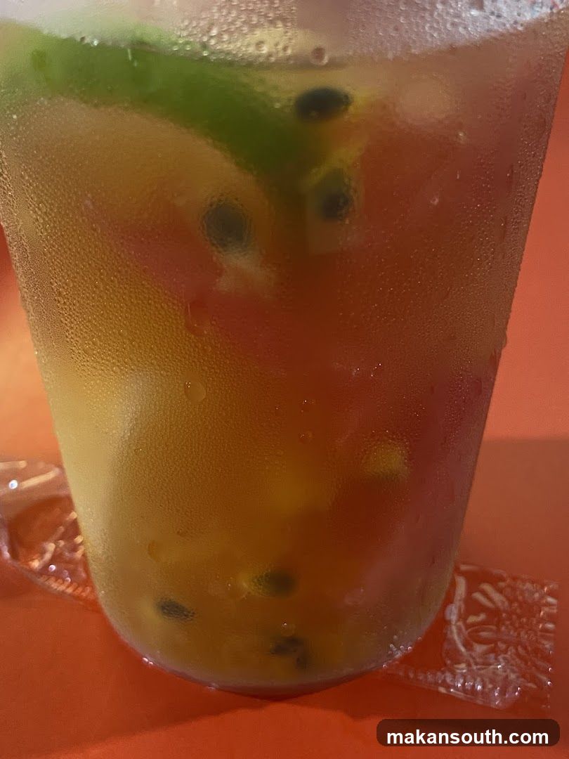 Passion Fruit Drink with Lime and Passion Fruit Seeds