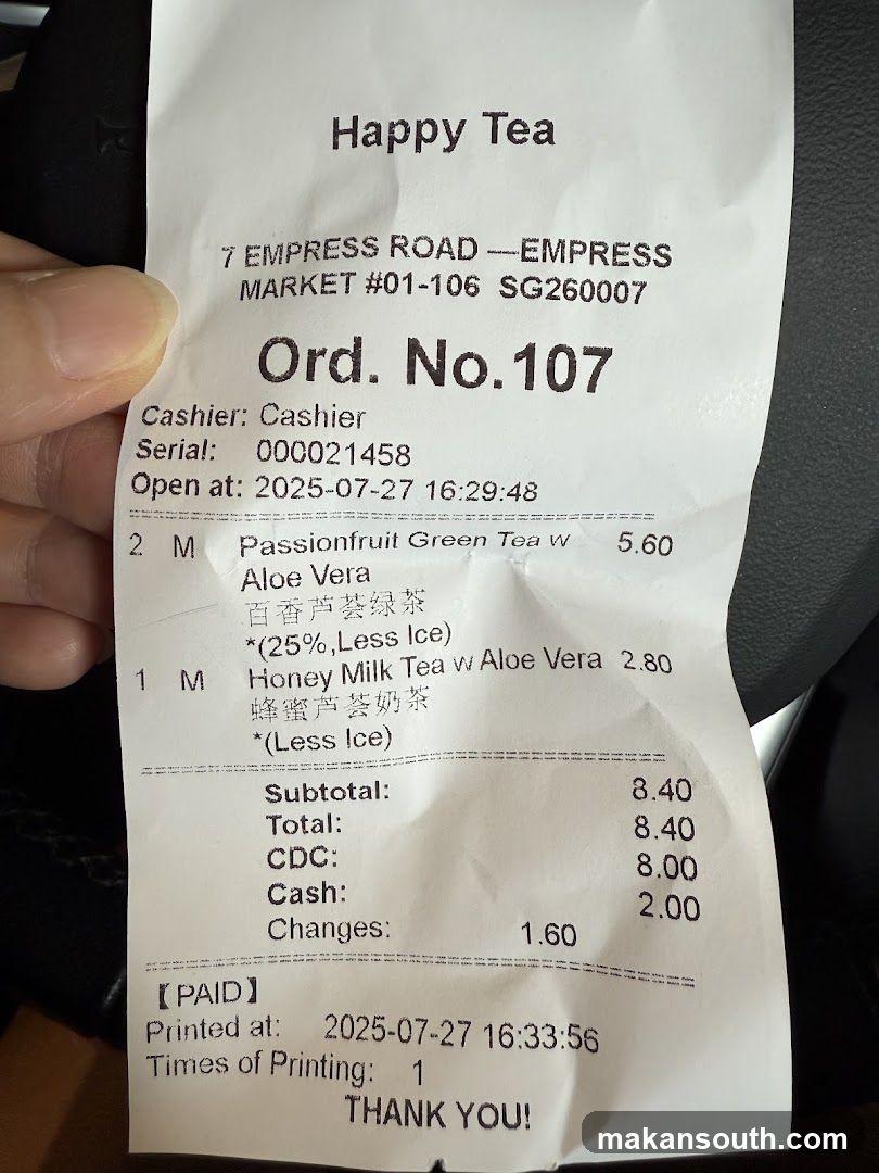 Happy Tea Receipt