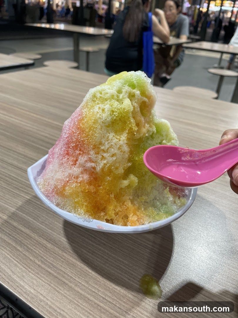 Rainbow shaved ice dessert