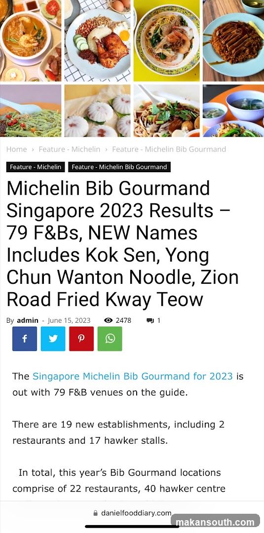 Michelin Bib Gourmand Singapore 2023 Results