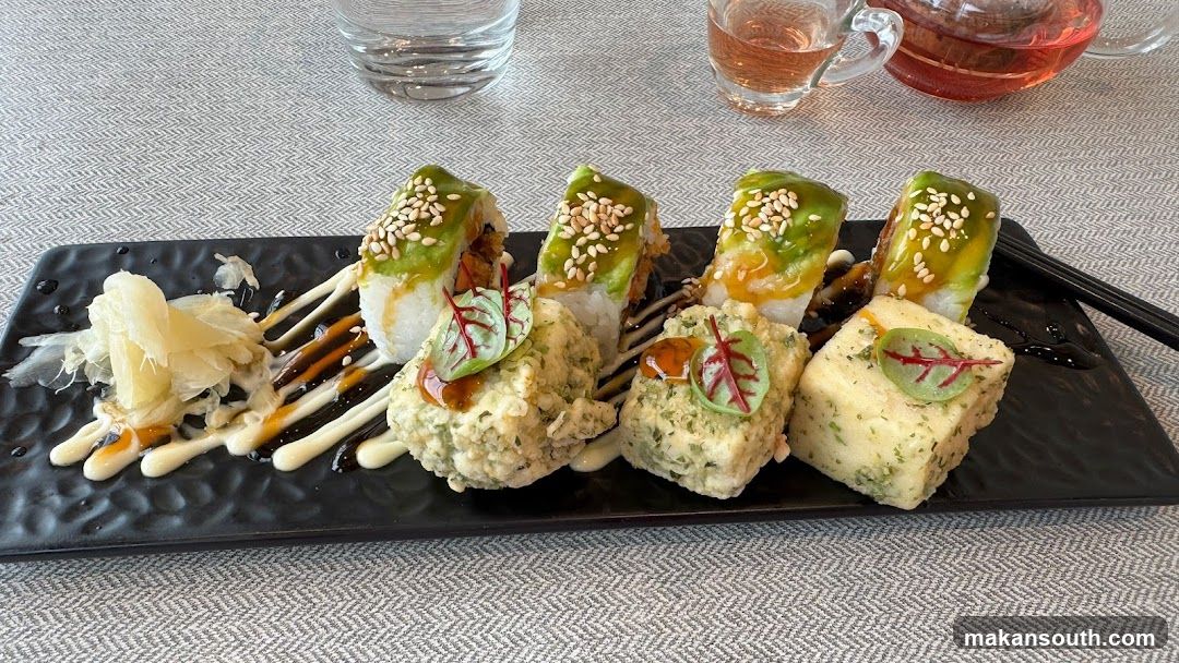 Sushi Platter with Green Topping and Sesame Seeds