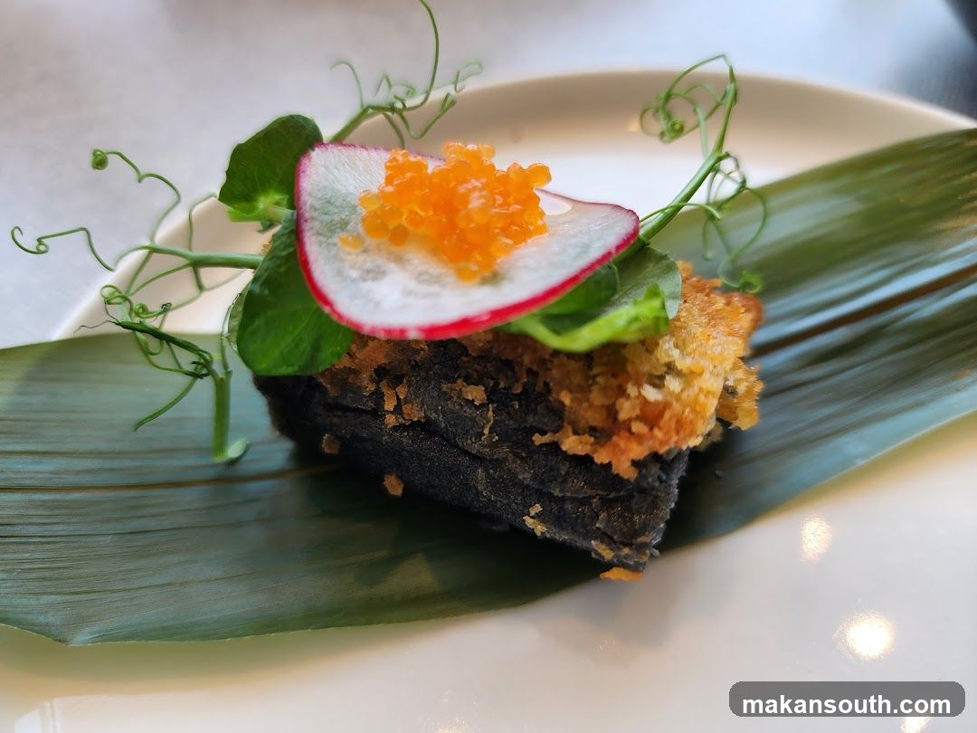 Radish and Caviar Topping on Fried Item