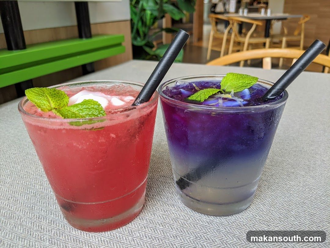 Colored Drinks with Mint Garnish