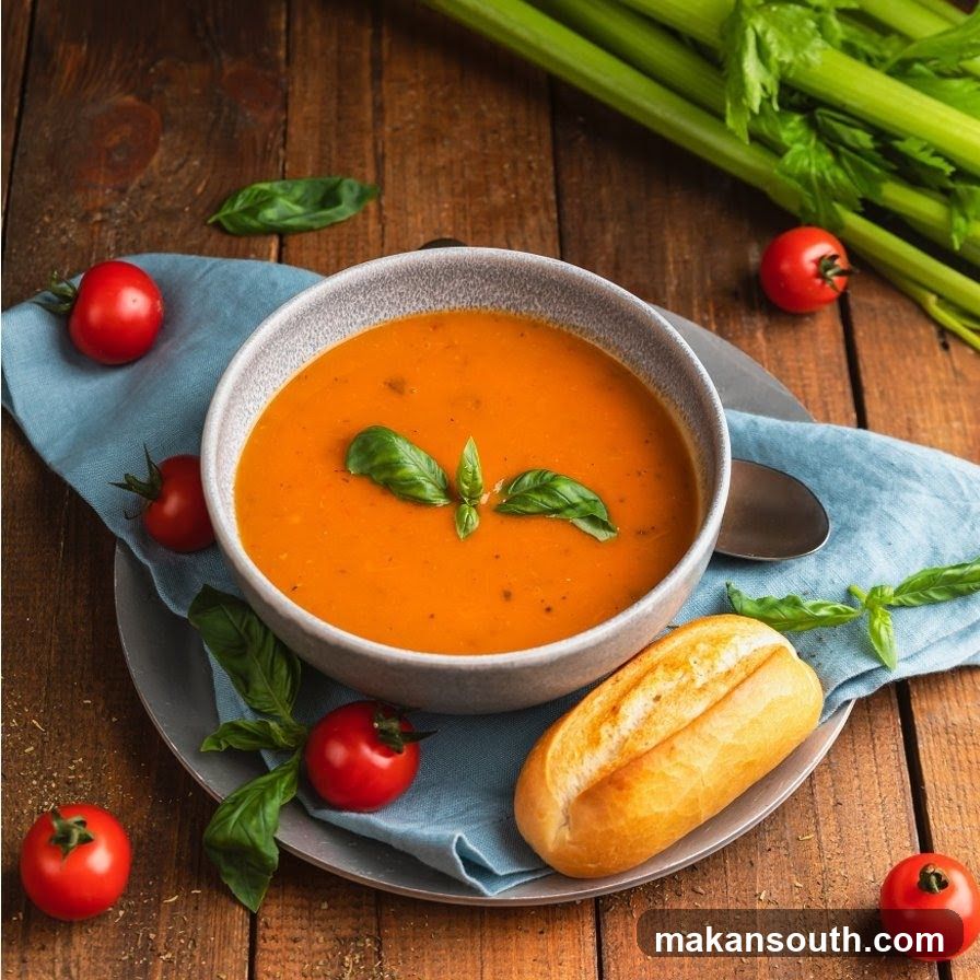Tomato Soup with Basil and Bread