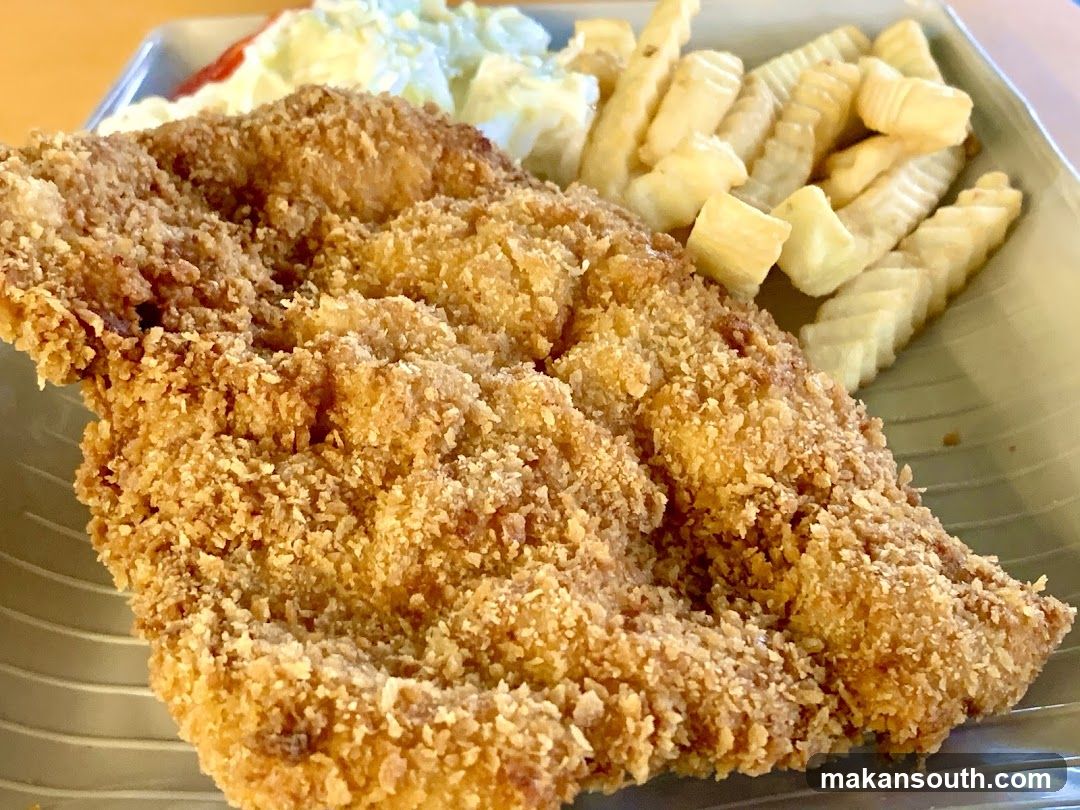 Breaded Fish with Fries and Salad