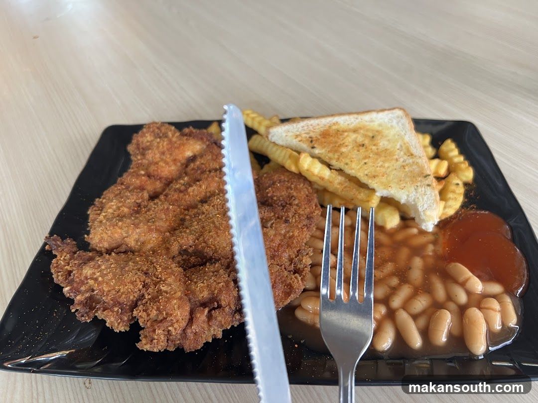 Breaded Chicken with Fries, Toast and Baked Beans