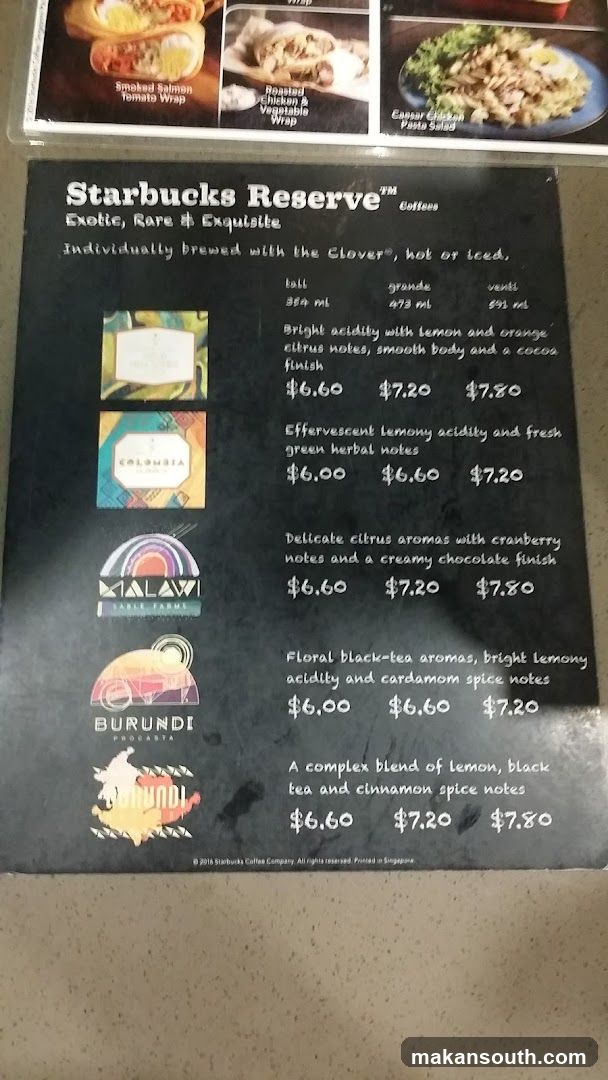 Starbucks Reserve Coffee Menu