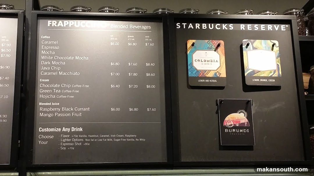 Starbucks Reserve Menu Board