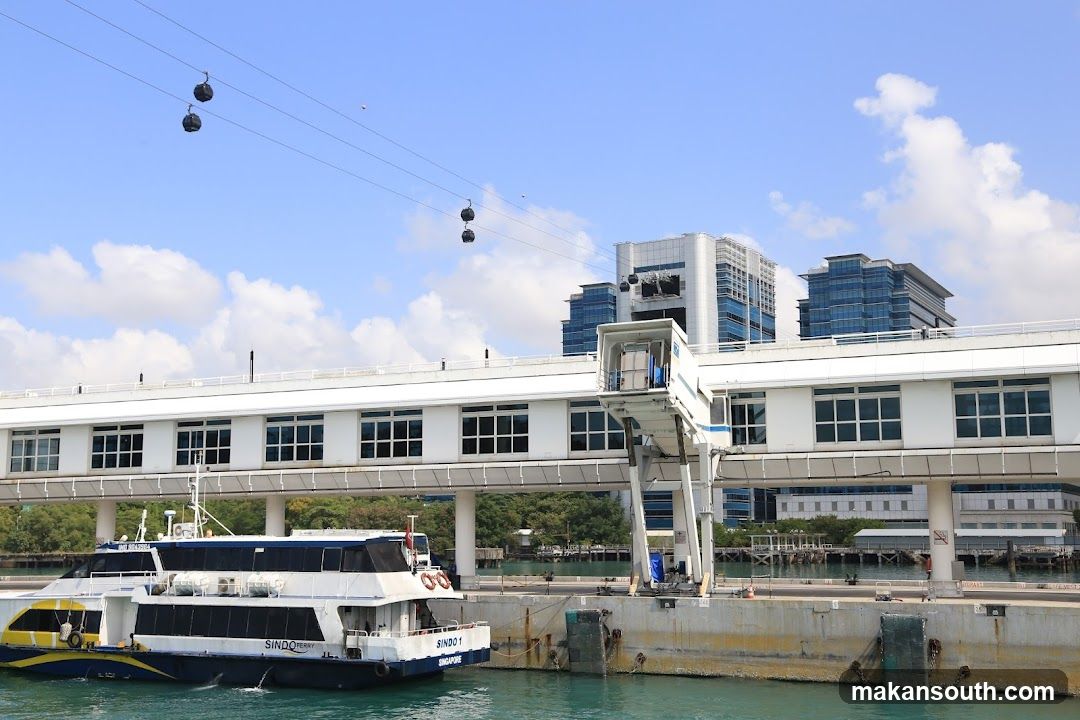 Ferry at Dock with Cable Car