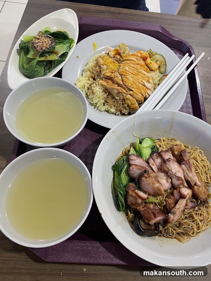 Food Tray with Noodles and Rice