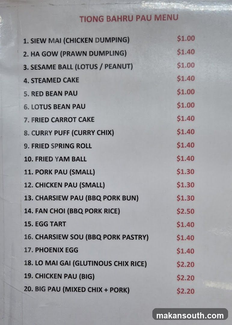 Tiong Bahru Pau Menu