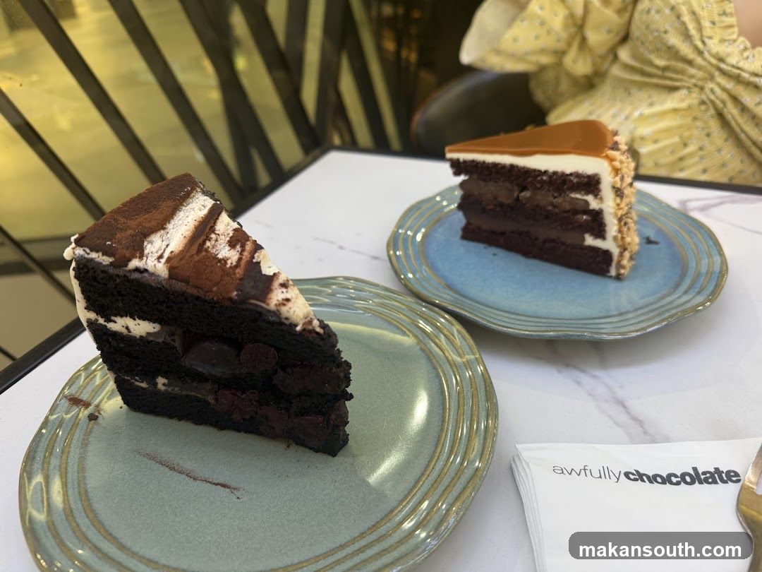 Chocolate cakes at a café