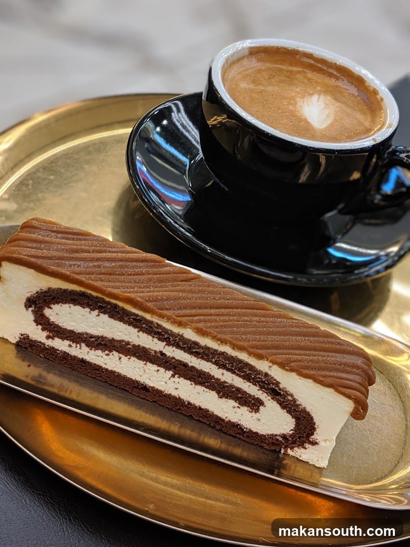 Coffee and Cake on Golden Plate