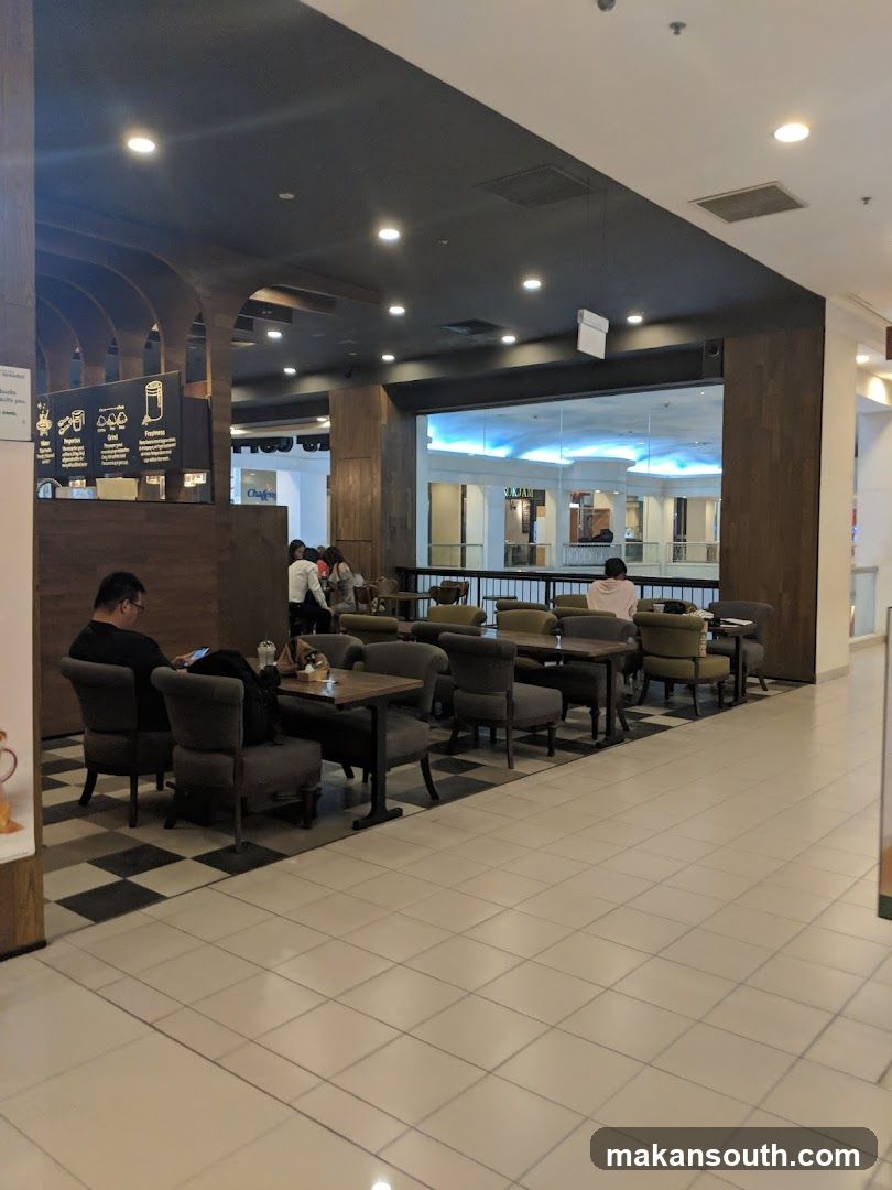 Interior of a shopping mall café area
