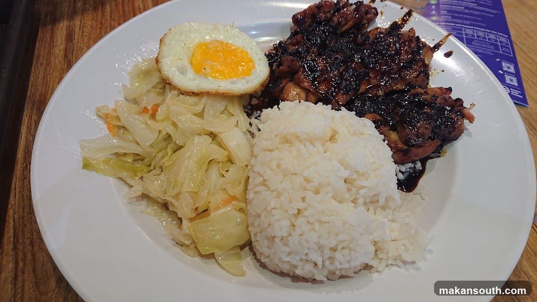 Grilled Chicken Rice Plate with Fried Egg and Cabbage