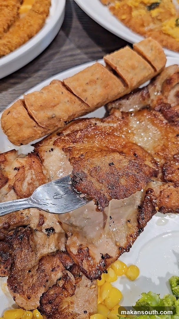 Grilled Pork Chop with Corn and Salad