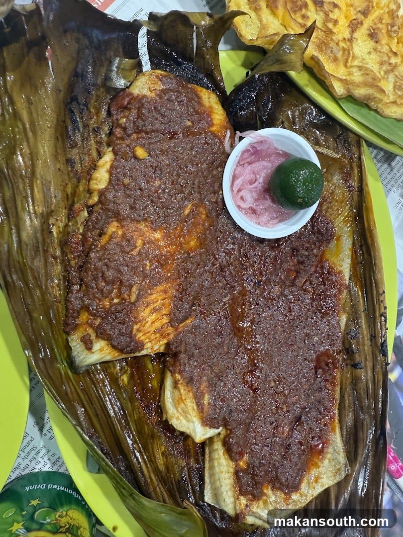 Grilled Fish with Sambal on Banana Leaf