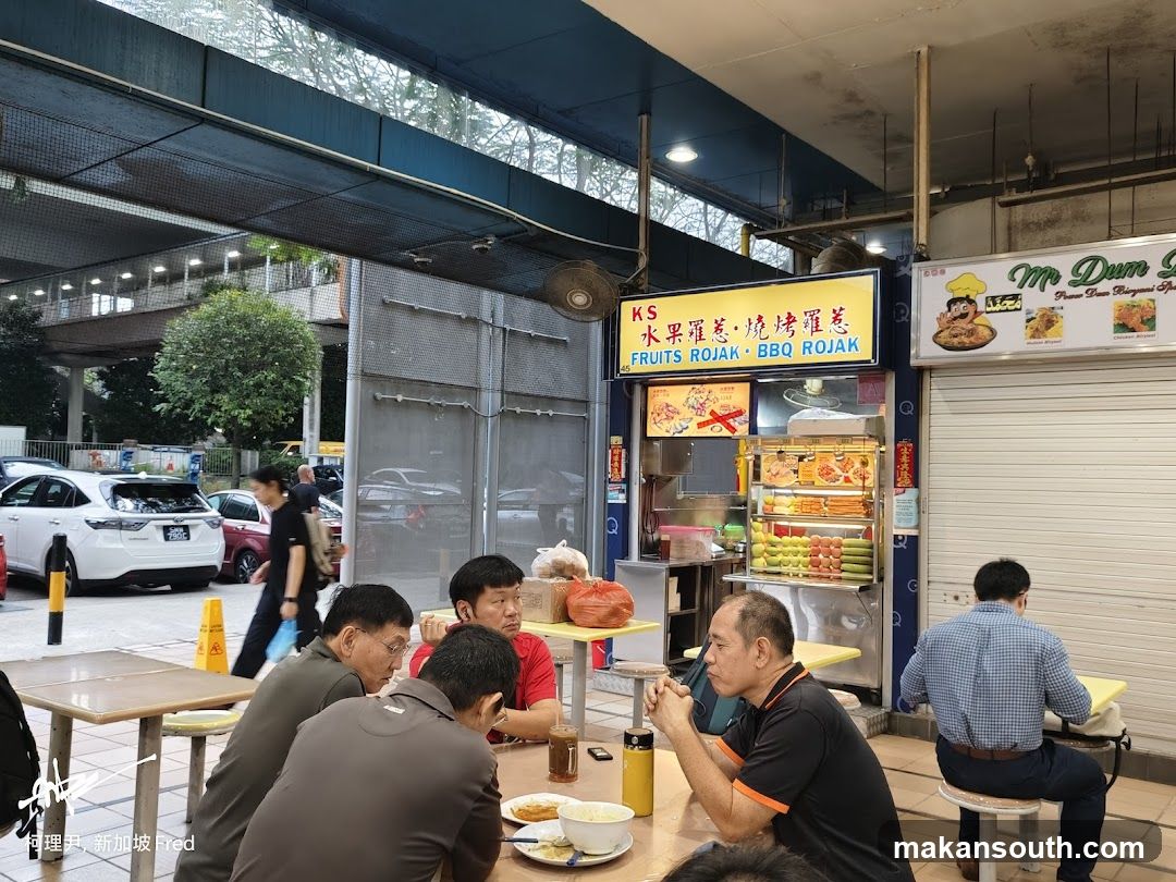 Food Stall Scene with Customers Eating