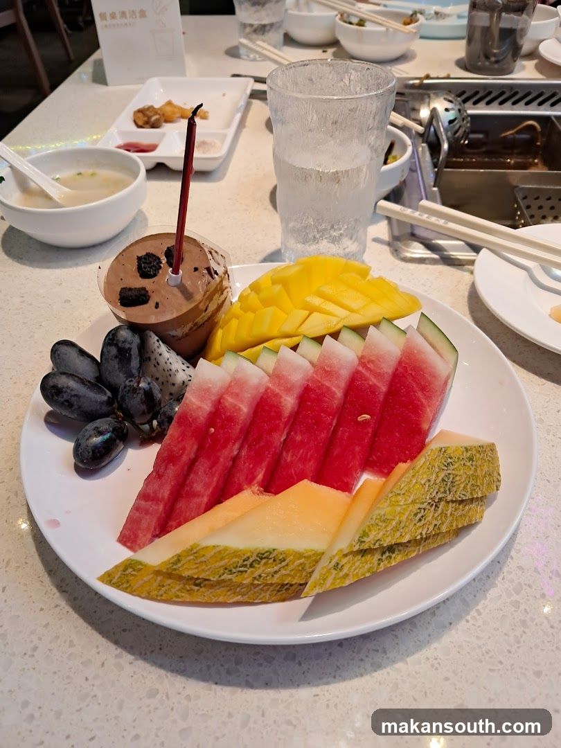 Fruit Platter and Dessert at Restaurant