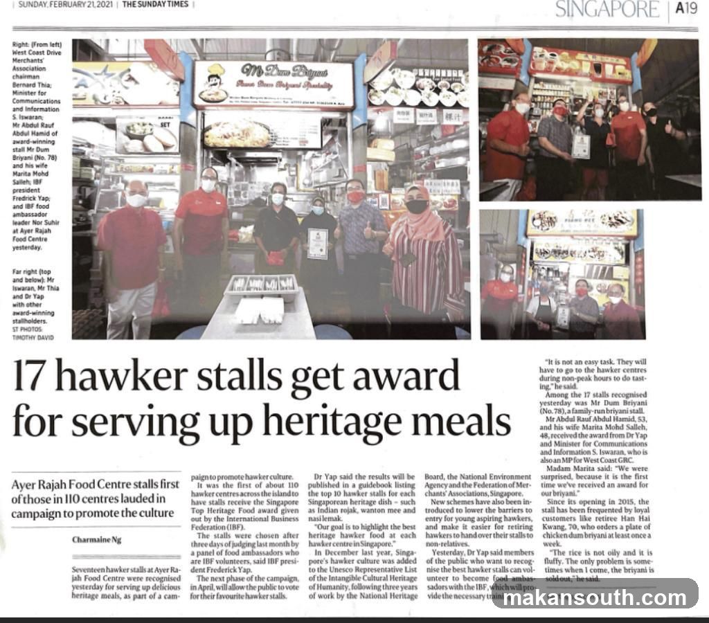 7 hawker stalls get award for serving up heritage meals