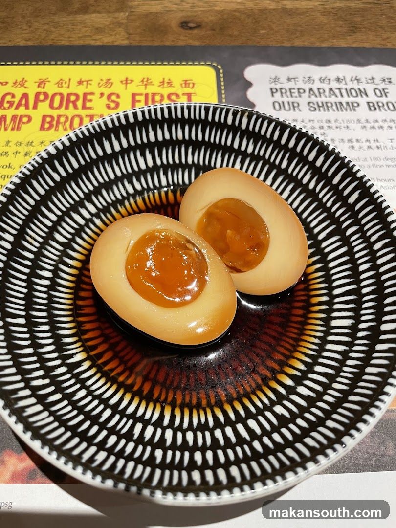Shrimp Soup Braised Egg on Patterned Plate