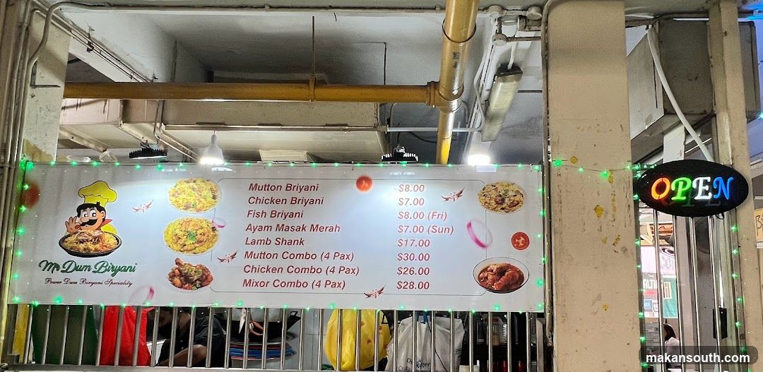 M Dum Biryani Menu Board