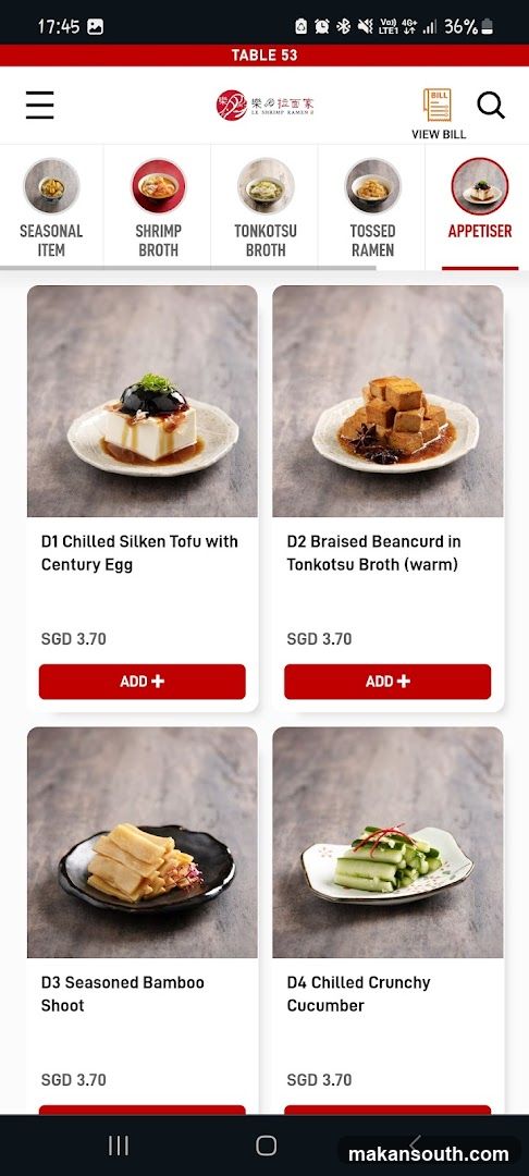 Appetiser Menu Page
