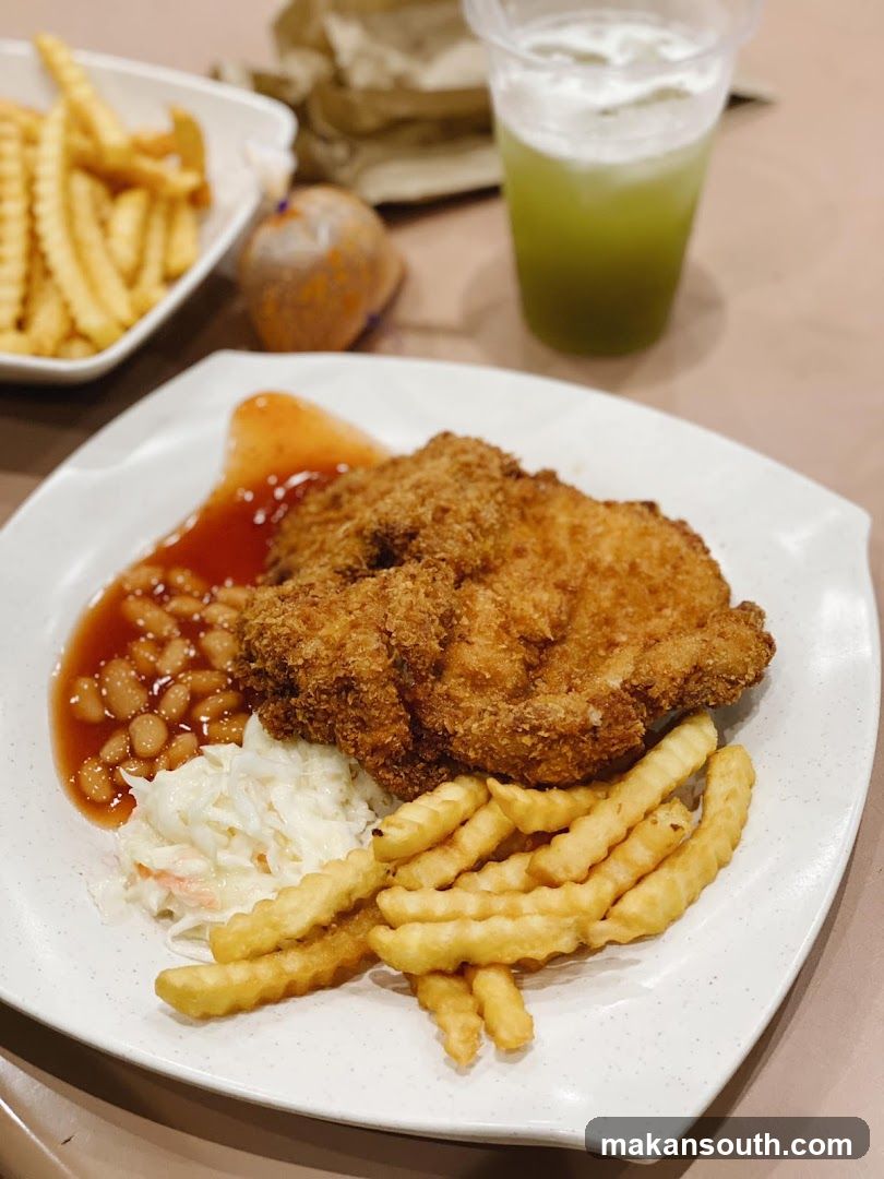 Fried Chicken Meal with Fries and Baked Beans