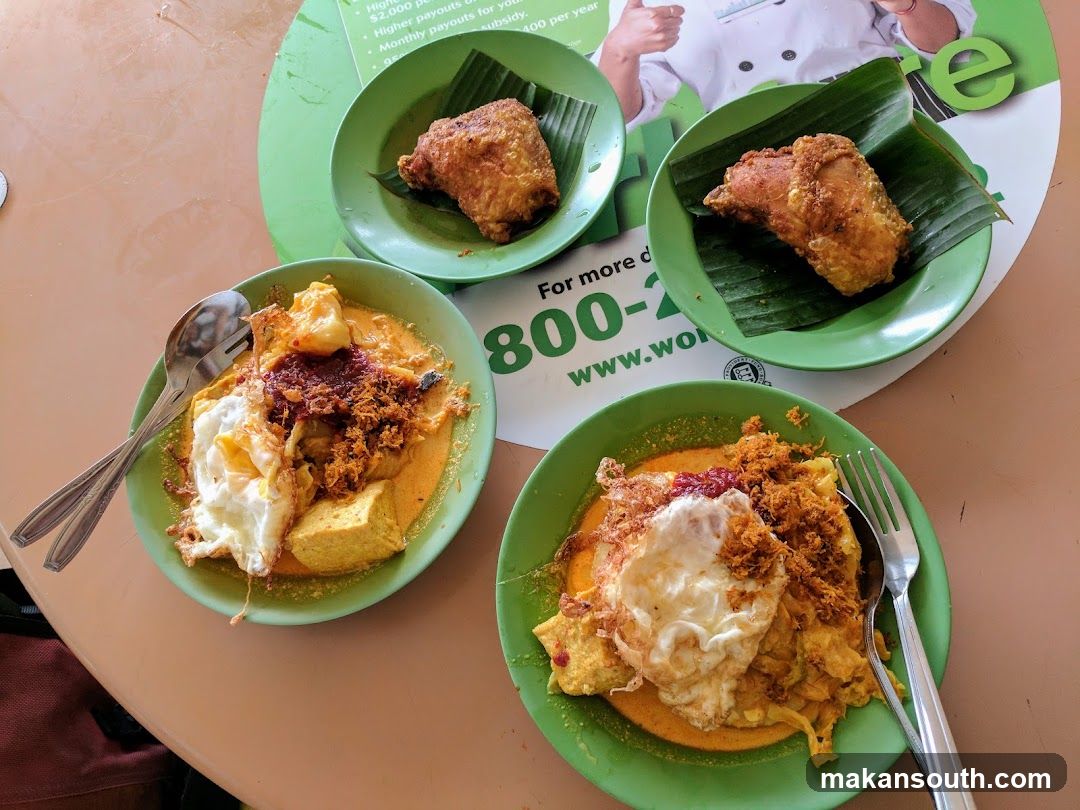 Breakfast Spread with Fried Chicken and Curry Dishes