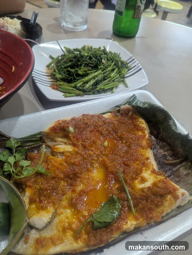 Grilled Fish with Chili Sauce and Stir-fried Greens