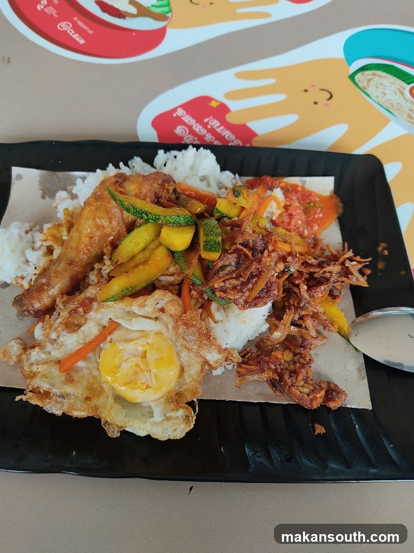Fried Rice Plate with Fried Egg and Vegetables