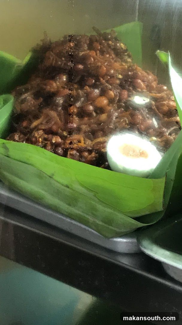 Food in a banana leaf container