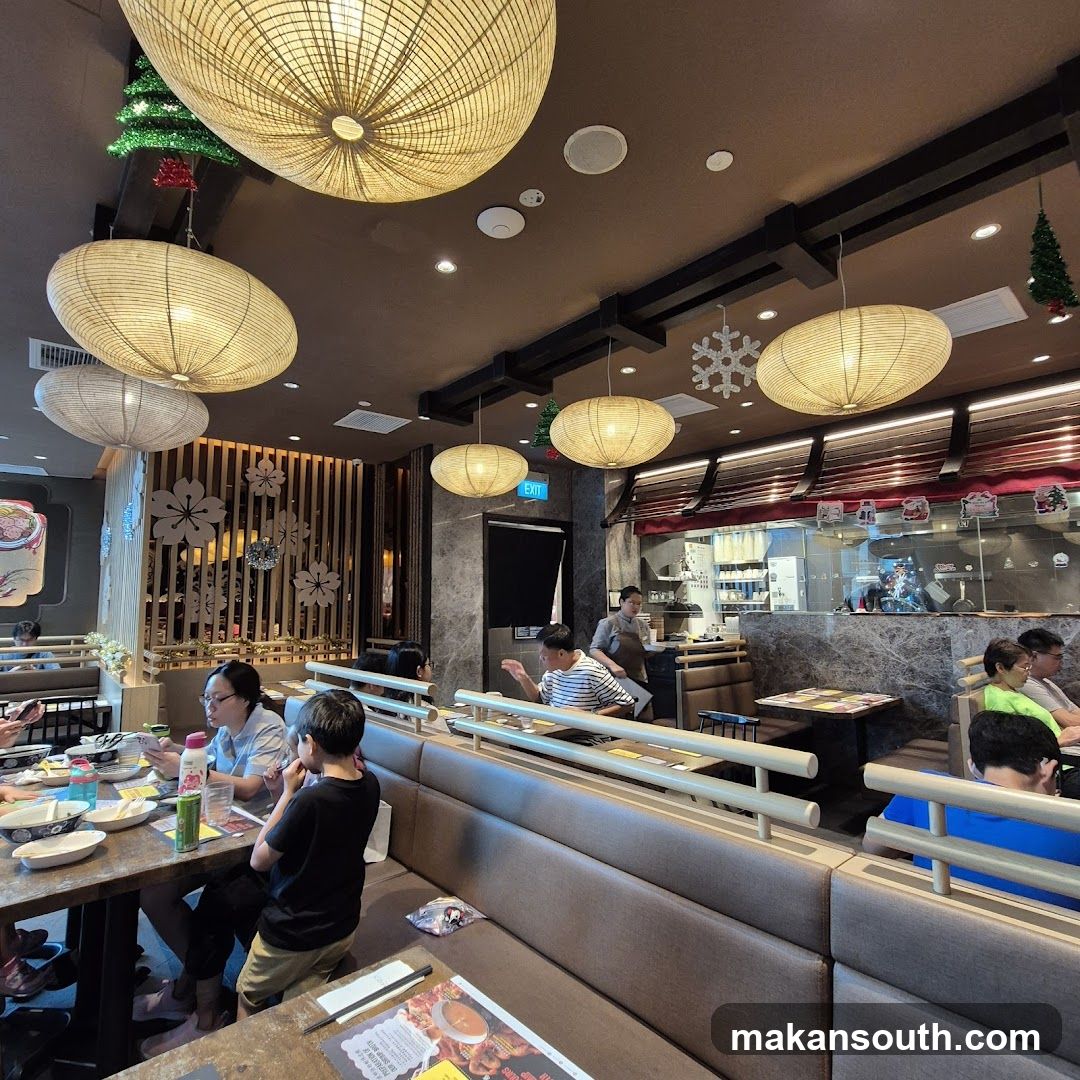 Restaurant Interior with Warm Lighting and Decorative Elements