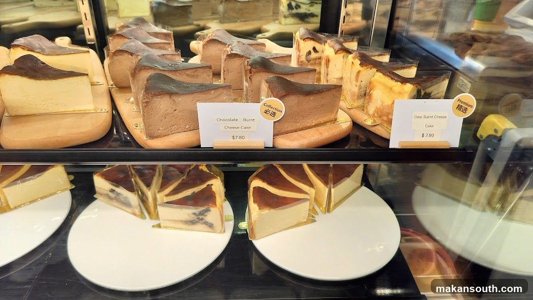 Cheesecake display in glass case