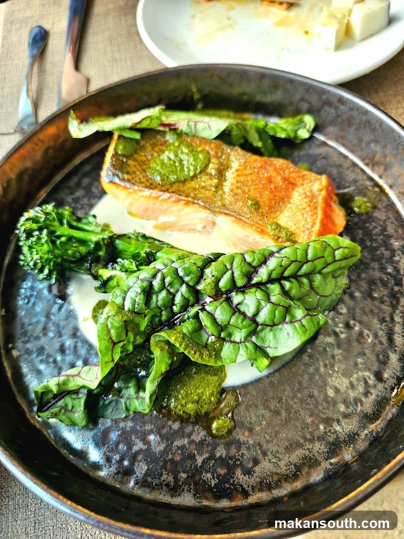 Seared Salmon with Greens and Pesto