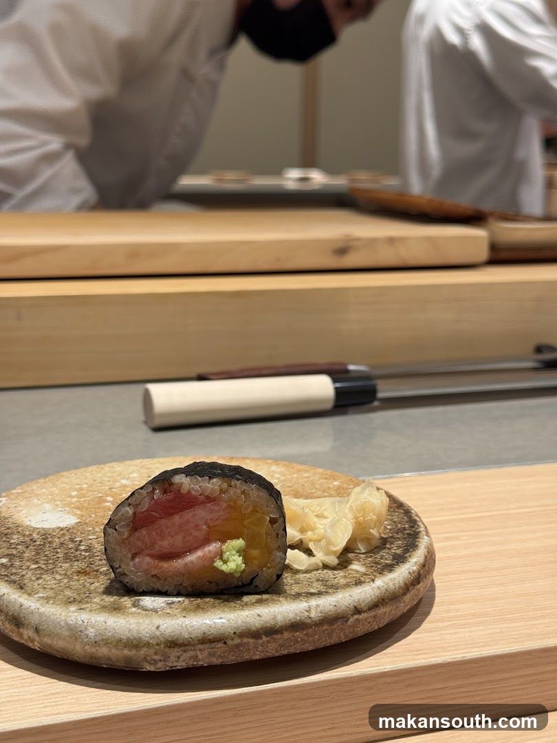 Sushi Roll on Wooden Plate