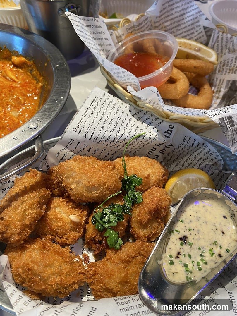 Fried Fish and Onion Rings with Sauces