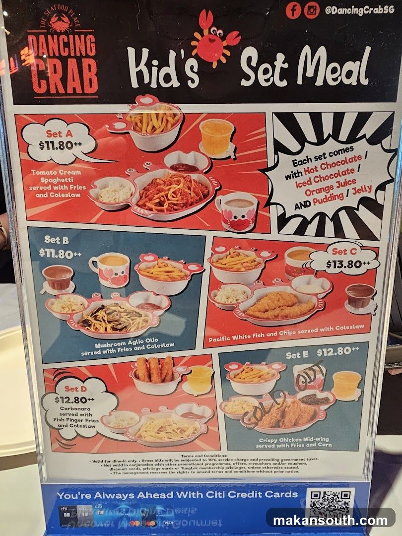 Dancing Crab Kid's Set Meal Menu