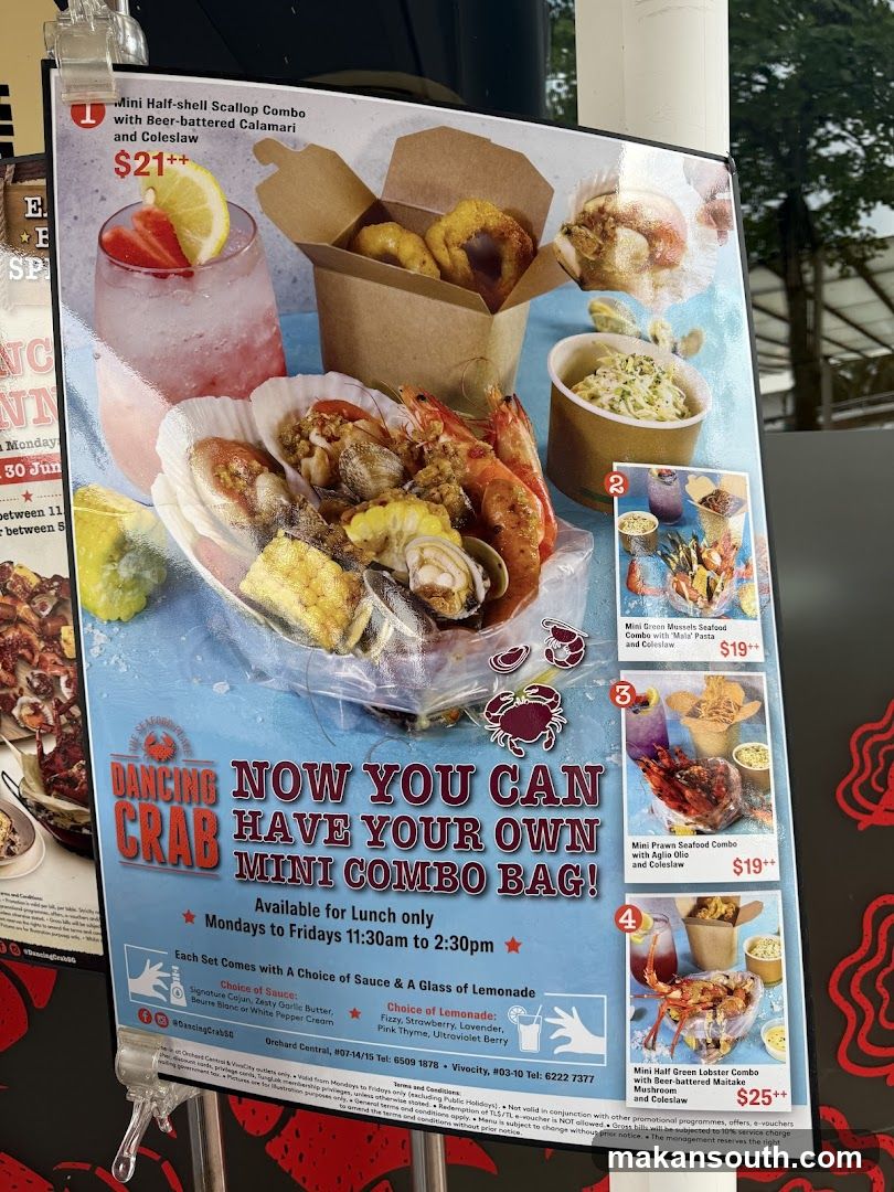 Dancing Crab Mini Combo Bag Menu