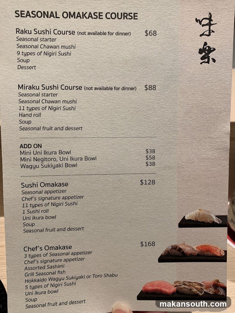 Seasonal Omakase Course Menu