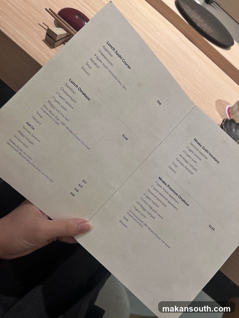 Omakase Lunch Menu