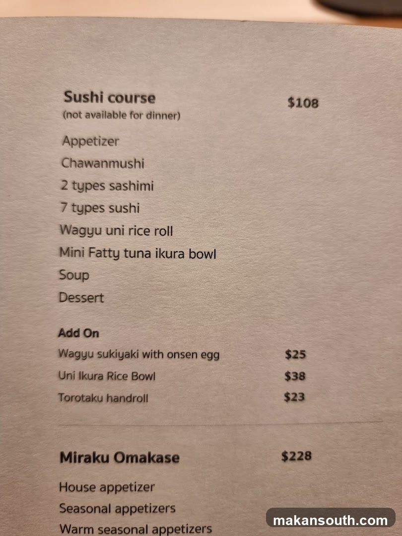 Sushi Course Menu